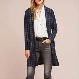 NEW Anthropologie Harlyn Morganne Longline Plaid Blazer Cardigan Size Large